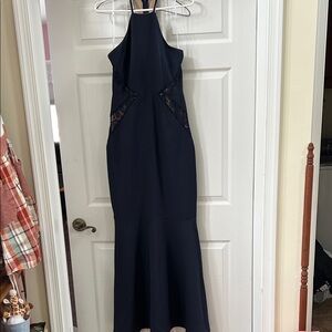 Lulus Giavanna  navy blue lace mermaid maxi Halter Dress